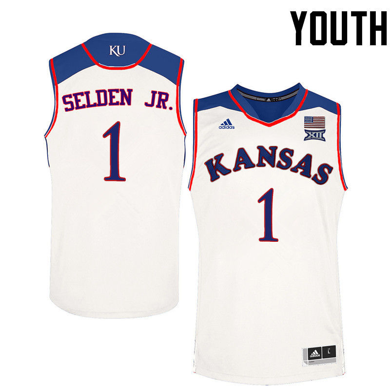 Youth Kansas Jayhawks #1 Wayne Selden Jr. College Basketball Jerseys-White - Click Image to Close
